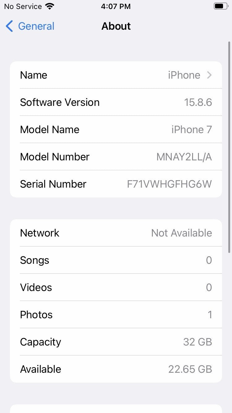 Apple A1660 iPhone 7 Black 32GB Unlocked MNAY2LL/A Battery Health 88%