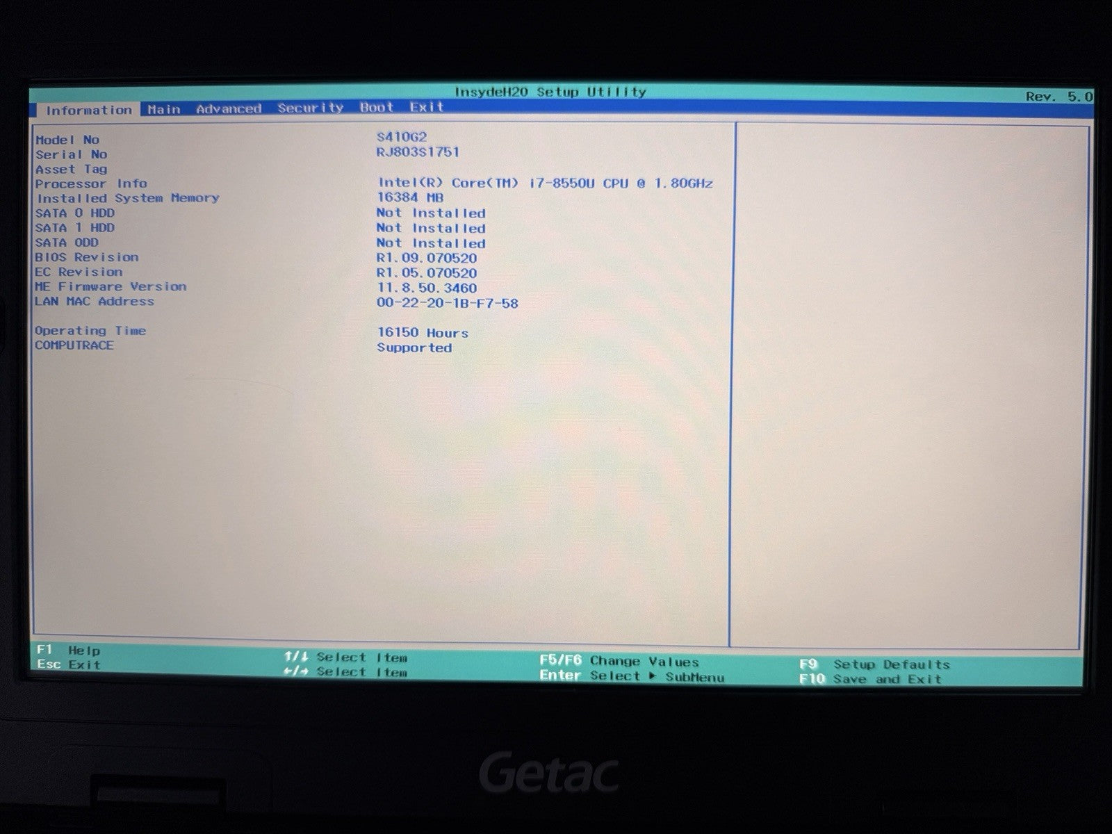 Getac S410 G2 Rugged i7-8550U Touchscreen 16GB 4G LTE WWAN No SSD / Adapter