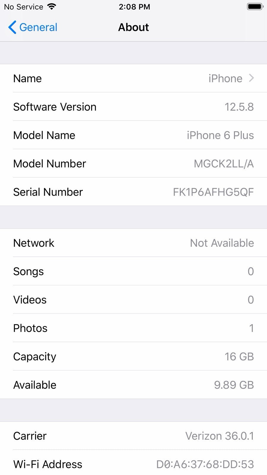 Apple A1522 iPhone 6 Plus 16GB MGCK2LL/A Unlocked Verizon Battery 90%