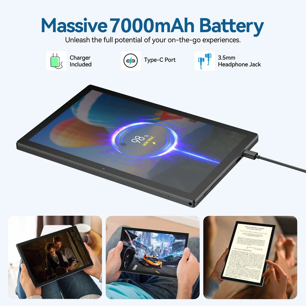 Tablet 10 Inch Android 15 Tablets,128Gb ROM+24GB RAM,5G Wi-Fi Tableta PC,1TB Expand,Octa-Core,5G Wi-Fi,Gps,Bluetooth 5.0,Dual Camera,7000Mah,Split Screen,Face Unlock,2 in 1 Tablet with Keyboard