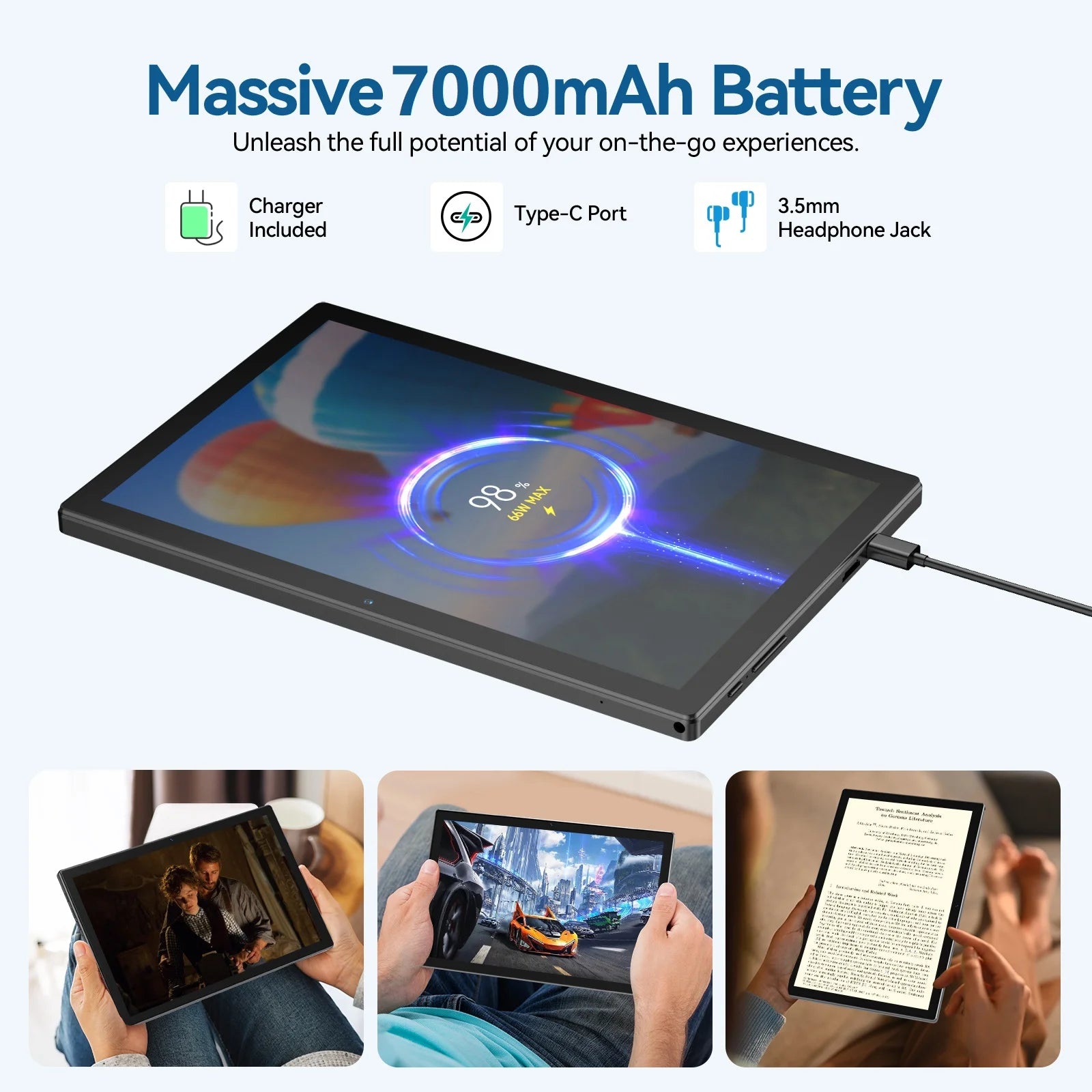 Tablet 10 Inch Android 15 Tablets,128Gb ROM+24GB RAM,5G Wi-Fi Tableta PC,1TB Expand,Octa-Core,5G Wi-Fi,Gps,Bluetooth 5.0,Dual Camera,7000Mah,Split Screen,Face Unlock,2 in 1 Tablet with Keyboard