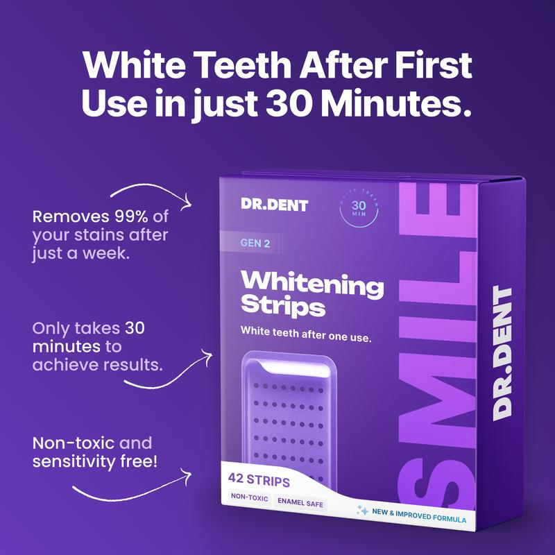 DRDENT Purple Teeth Whitening Strips 7/21 Sessions Enamel Safe, 14Ct / 42Ct