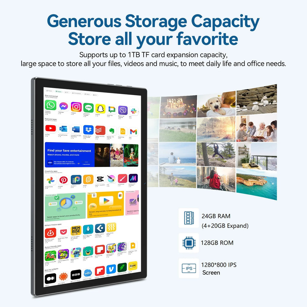 Tablet 10 Inch Android 15 Tablets,128Gb ROM+24GB RAM,5G Wi-Fi Tableta PC,1TB Expand,Octa-Core,5G Wi-Fi,Gps,Bluetooth 5.0,Dual Camera,7000Mah,Split Screen,Face Unlock,2 in 1 Tablet with Keyboard
