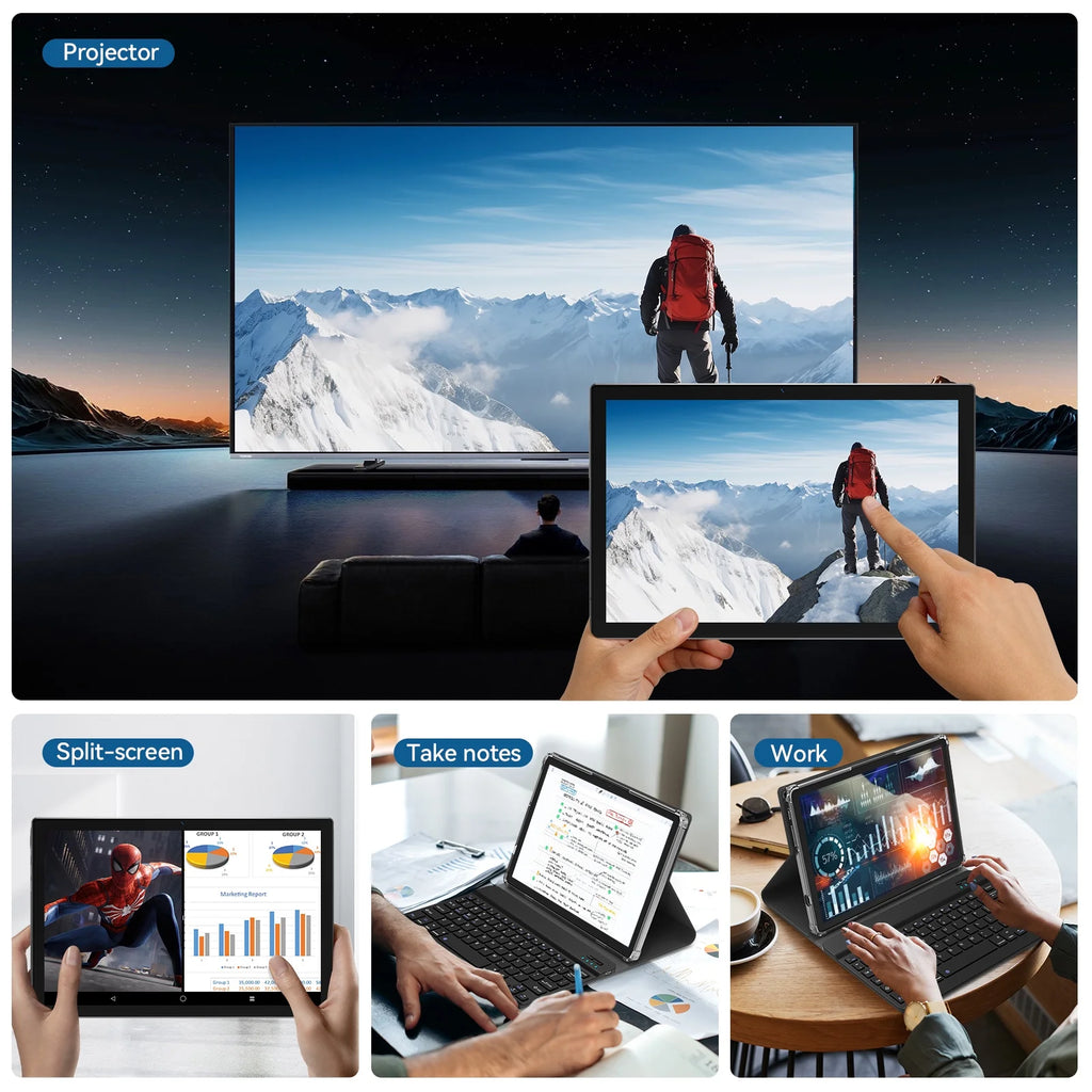 Tablet 10 Inch Android 15 Tablets,128Gb ROM+24GB RAM,5G Wi-Fi Tableta PC,1TB Expand,Octa-Core,5G Wi-Fi,Gps,Bluetooth 5.0,Dual Camera,7000Mah,Split Screen,Face Unlock,2 in 1 Tablet with Keyboard