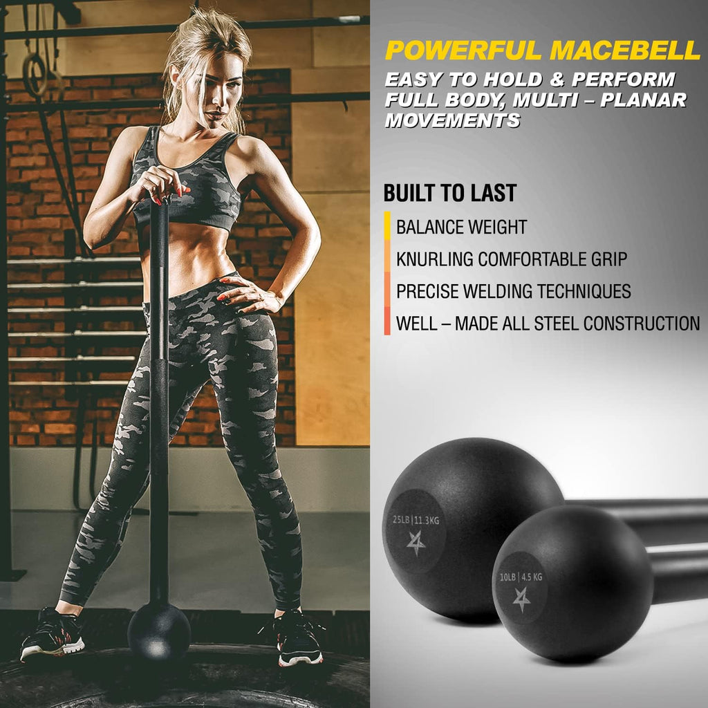 Yes4All Steel Mace Bell 5-30LB Strength Training Workout Bar
