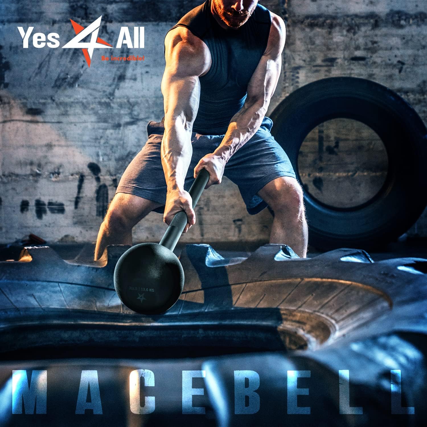 Yes4All Steel Mace Bell 5-30LB Strength Training Workout Bar