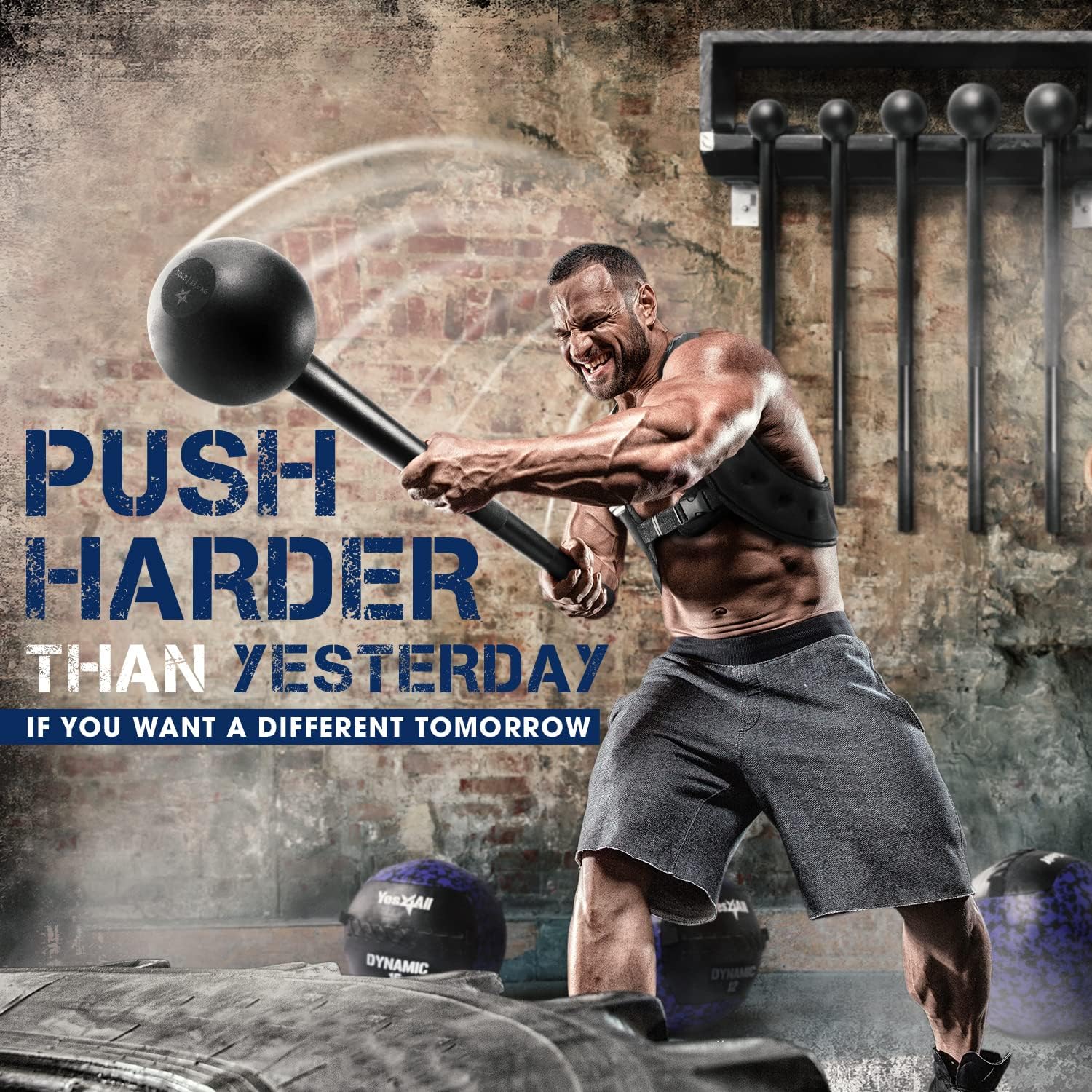 Yes4All Steel Mace Bell 5-30LB Strength Training Workout Bar