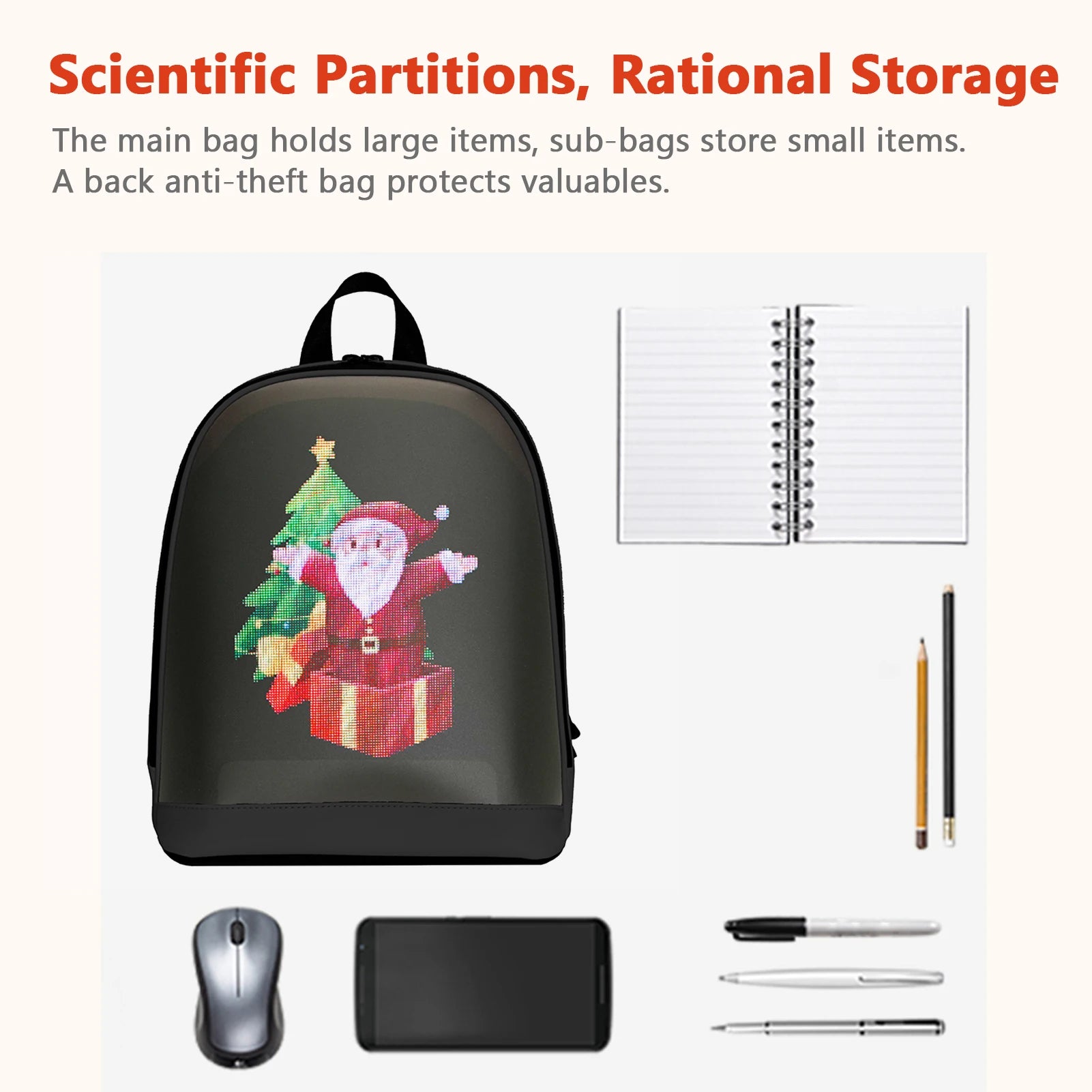 LED Smart Backpack 64x64 Screen App Control Outdoor Travel Bag