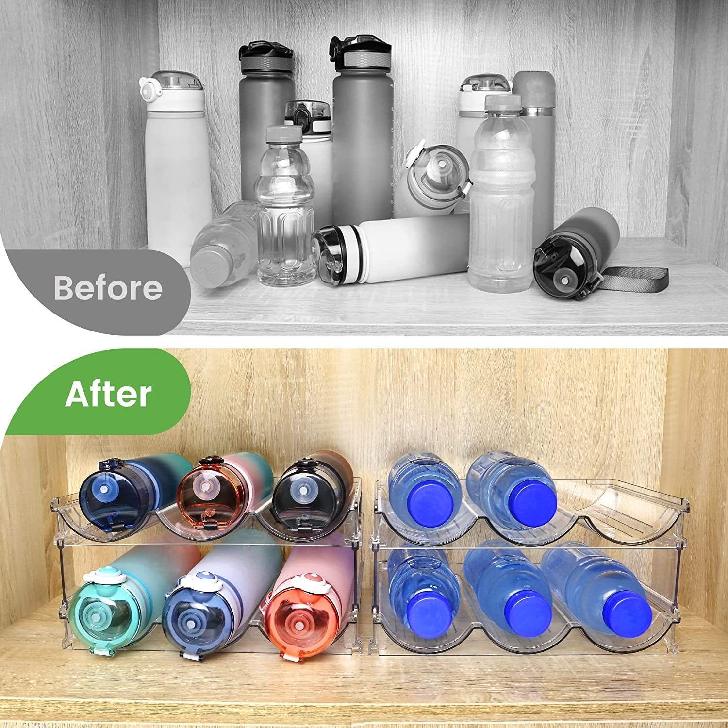 Stackable Water Bottle Organizer Rack Holder for Cabinet Fridge