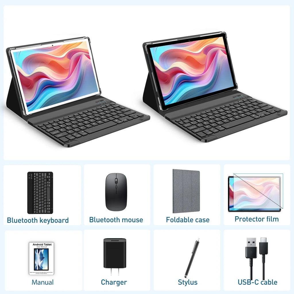 Tablet 10 Inch Android 15 Tablets,128Gb ROM+24GB RAM,5G Wi-Fi Tableta PC,1TB Expand,Octa-Core,5G Wi-Fi,Gps,Bluetooth 5.0,Dual Camera,7000Mah,Split Screen,Face Unlock,2 in 1 Tablet with Keyboard
