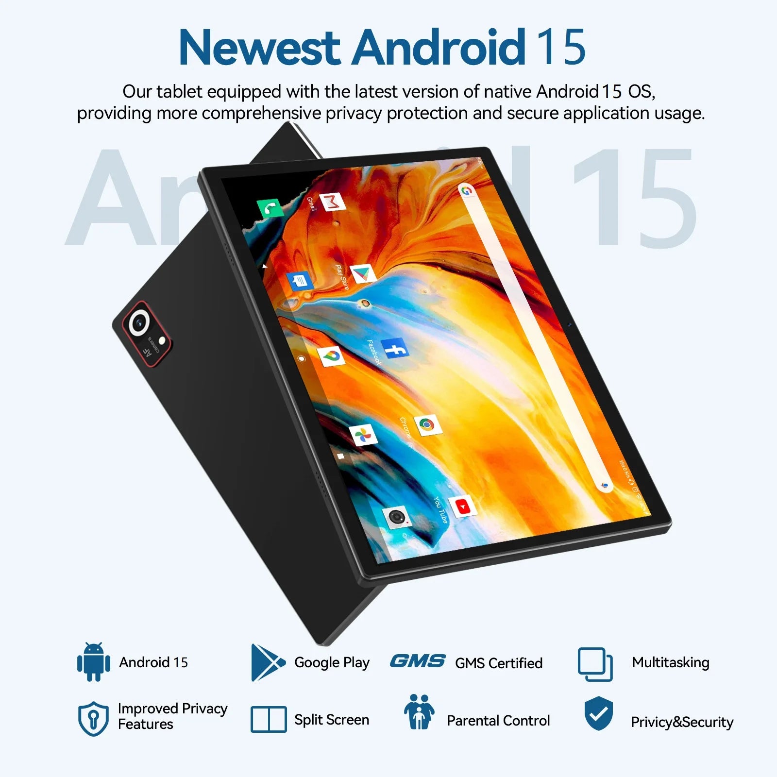 Tablet 10 Inch Android 15 Tablets,128Gb ROM+24GB RAM,5G Wi-Fi Tableta PC,1TB Expand,Octa-Core,5G Wi-Fi,Gps,Bluetooth 5.0,Dual Camera,7000Mah,Split Screen,Face Unlock,2 in 1 Tablet with Keyboard