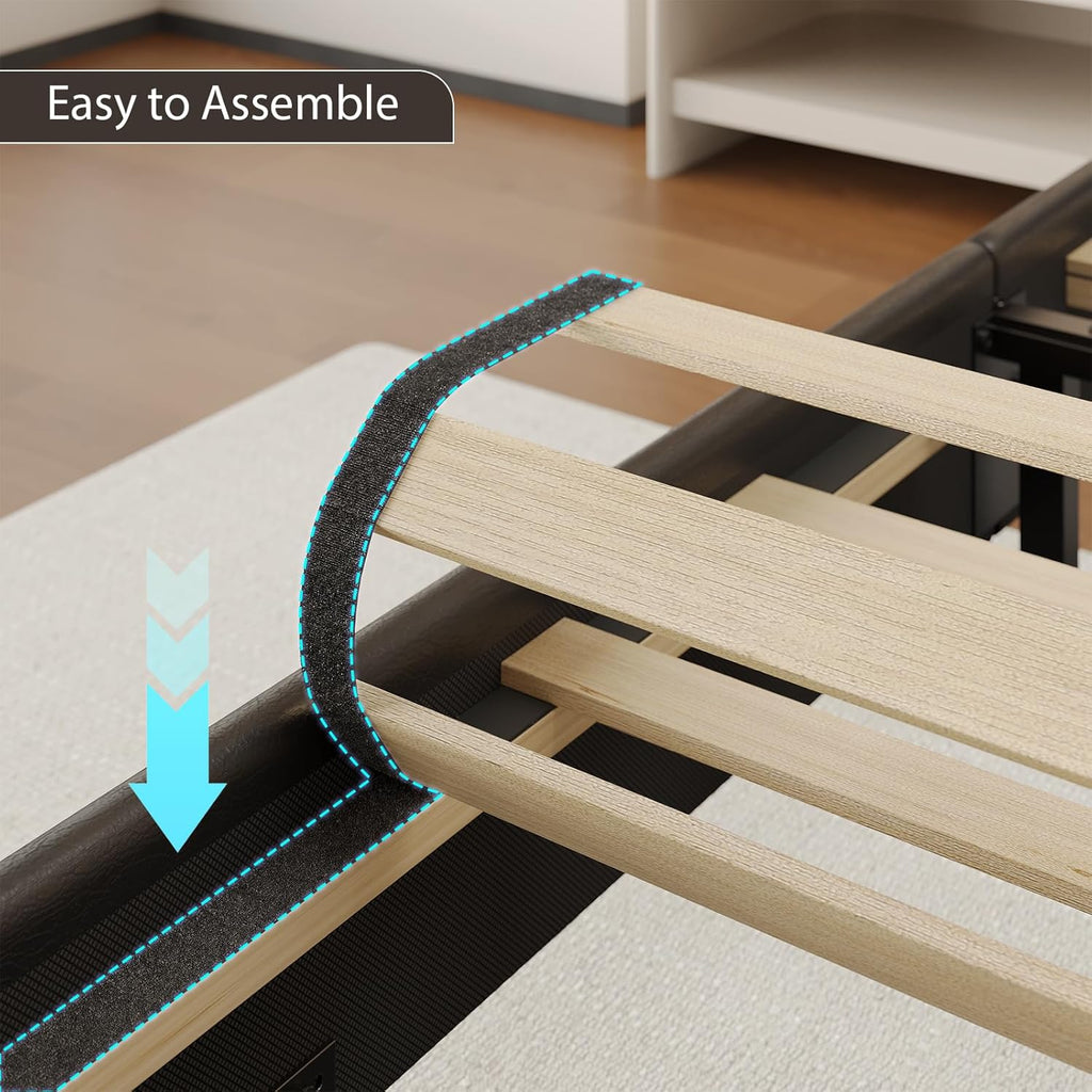 California King Bed Frames, Floating Bed with Storage Headboard & LED Lights, Cal King Bed Frame with Headboard, Platform Bed No Box Spring Needed, Noise-Free, Easy Assembly, PU Black