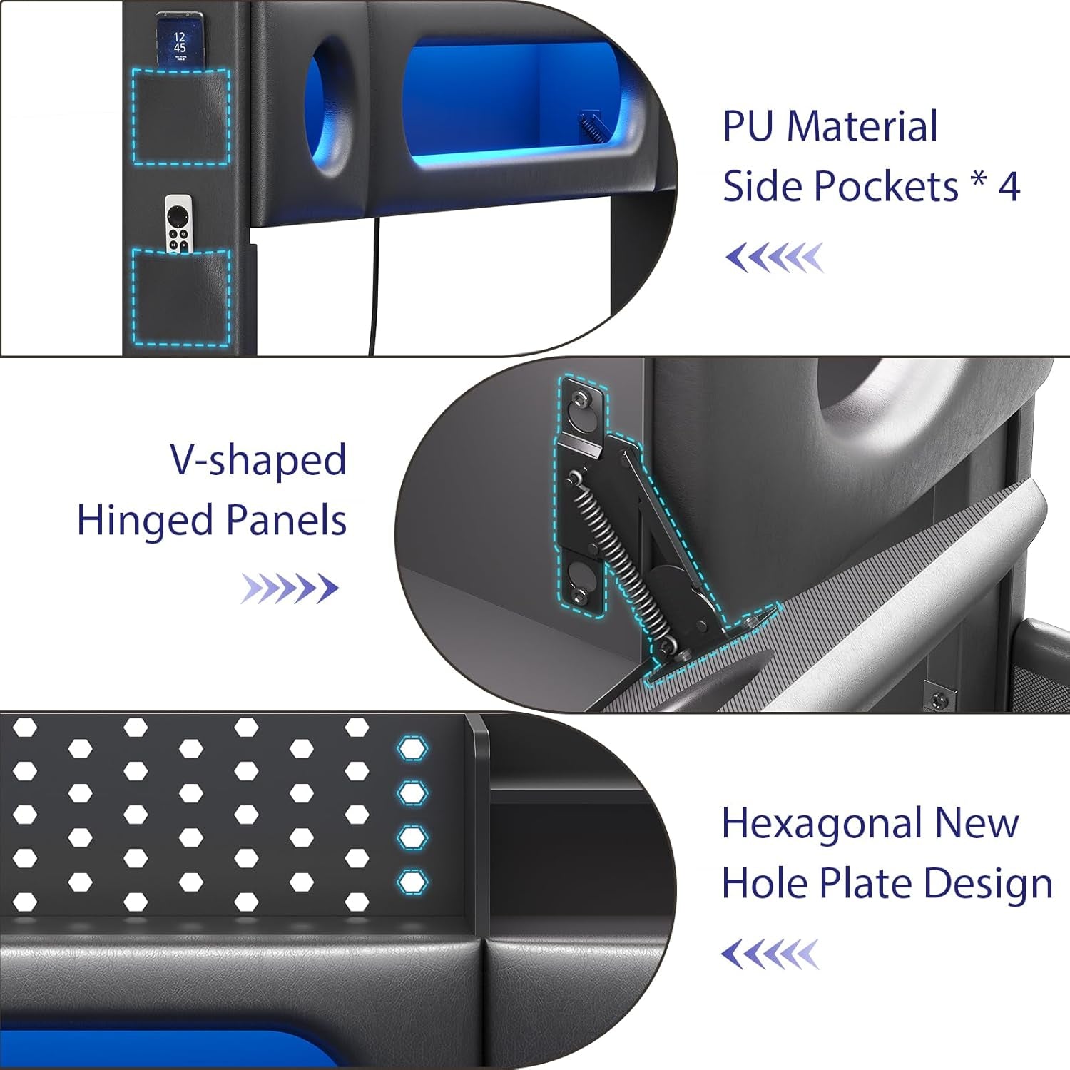 California King Bed Frames, Floating Bed with Storage Headboard & LED Lights, Cal King Bed Frame with Headboard, Platform Bed No Box Spring Needed, Noise-Free, Easy Assembly, PU Black